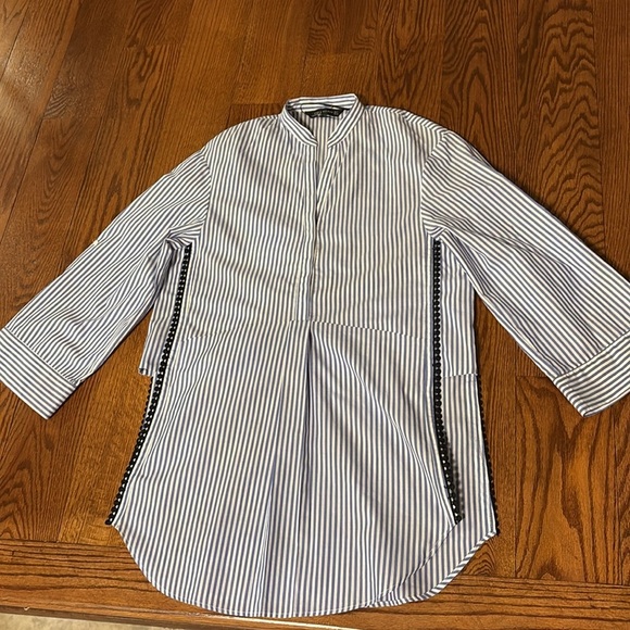ZARA women’s relaxed fit striped 1/2 button down tunic blouse shirt open sides S - Picture 14 of 15